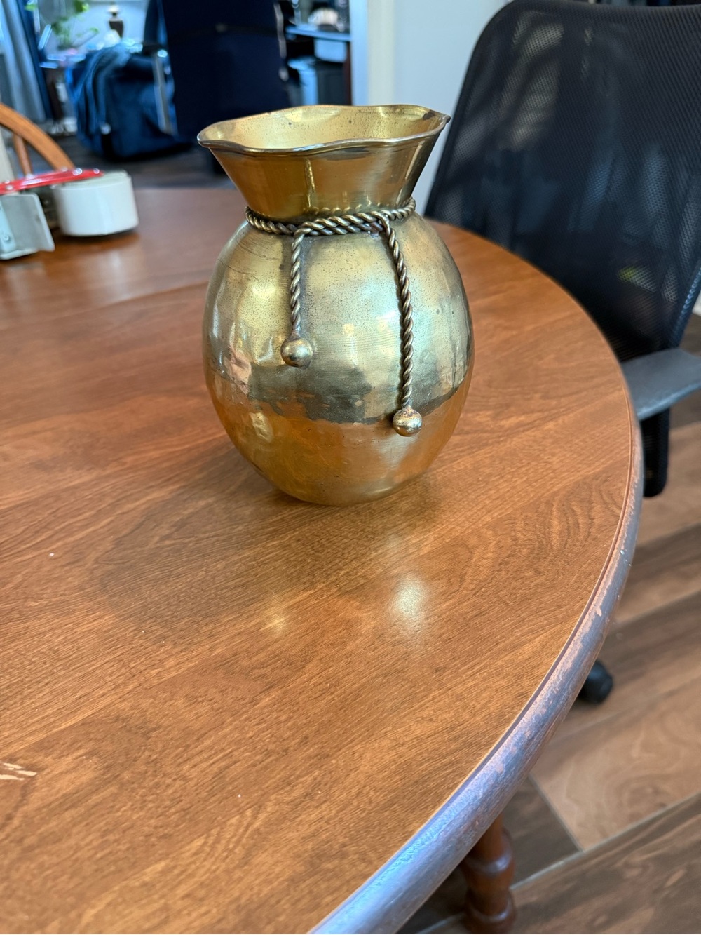 Brass Finish Decorative Rope Accent Vase - Gold